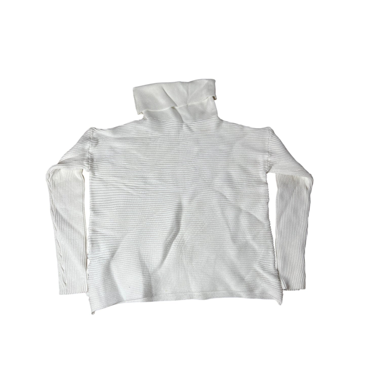 White Pleated Turtle Neck Long Sleeve Size Small