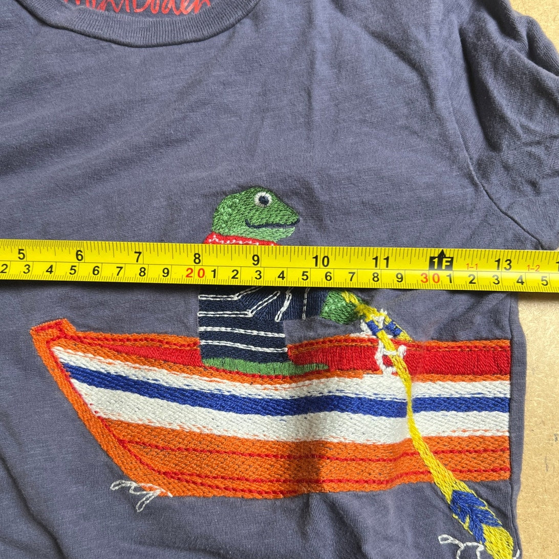 Mini Boden Boy 6-7 Blue Long Sleeve Frog On Boat Graphic