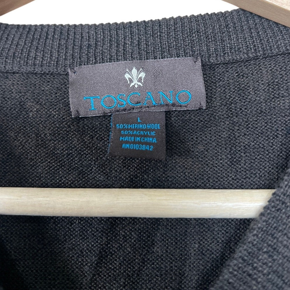 Toscano Wool Large V-neck Black & Gray Sweater Vest