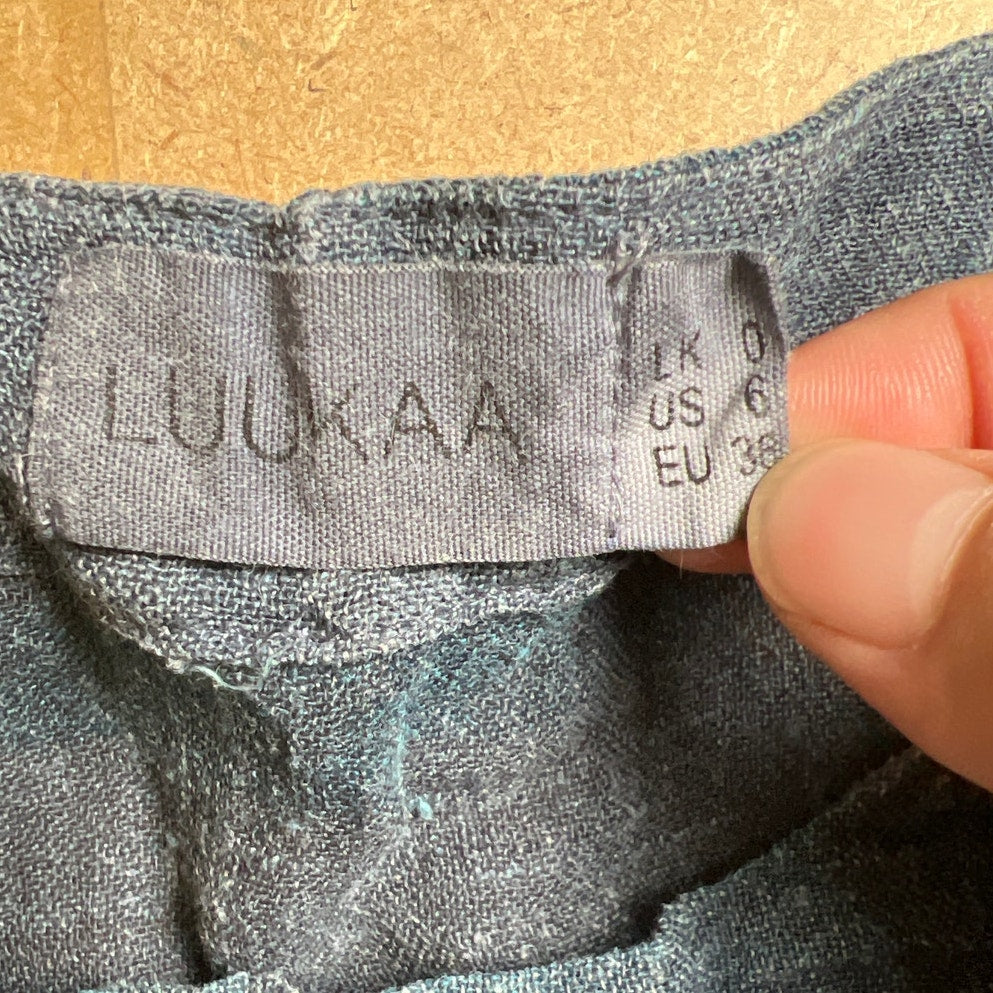 LUUKAA Lagenlook Navy Grey Striped Linen Oversized Tunic Shift Dress Size 6