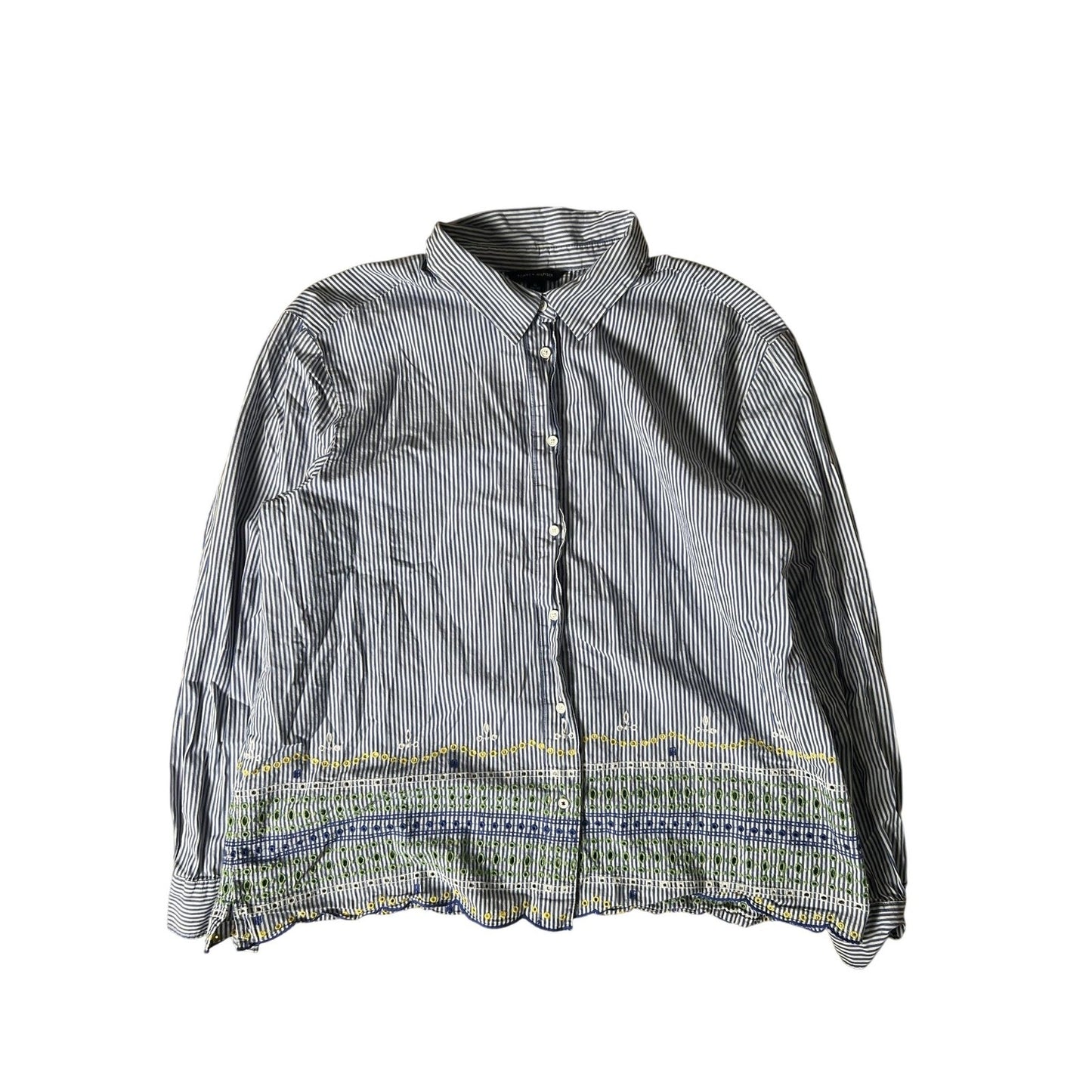 Tommy Hilfiger Tunic Womens 1X Blue Striped Embroidered Button-Up 100% Cotton