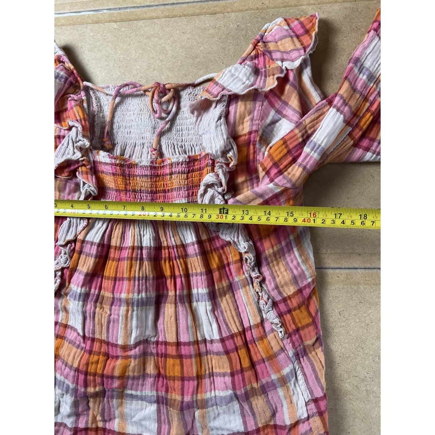 We The Free Blouse Womens M Pink Cropped Plaid Square Neck Ruffle Cotton
