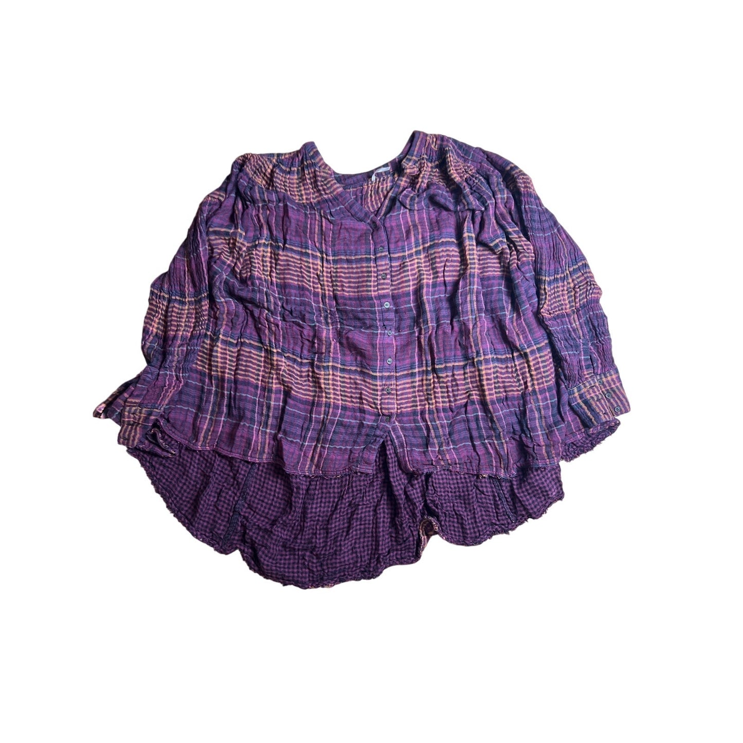 Free People Come On Over Double Knit Multicolor Plaid Flannel Women’s Top Large