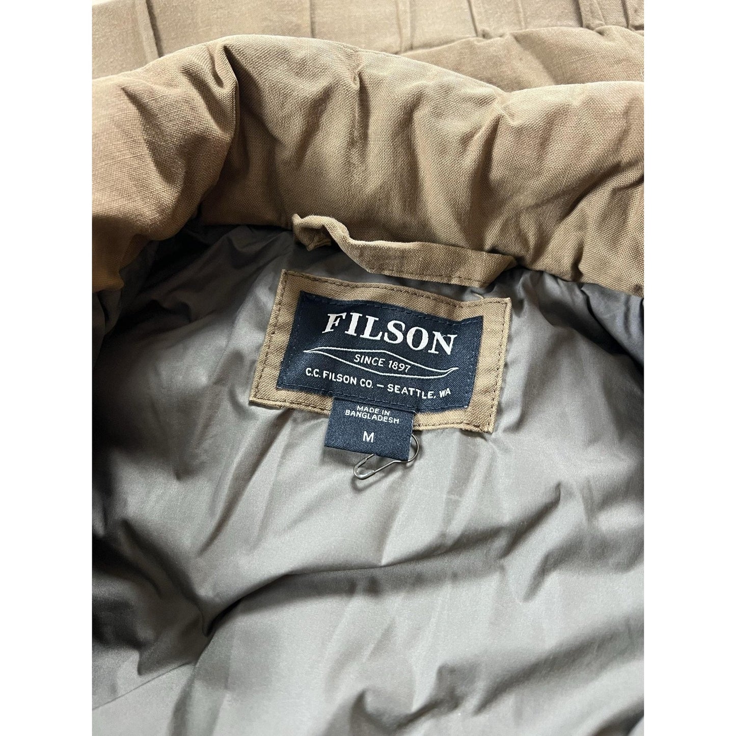 Filson Vest Mens M Brown Puffer Jacket Canvas Down Insulated Quilted Collared