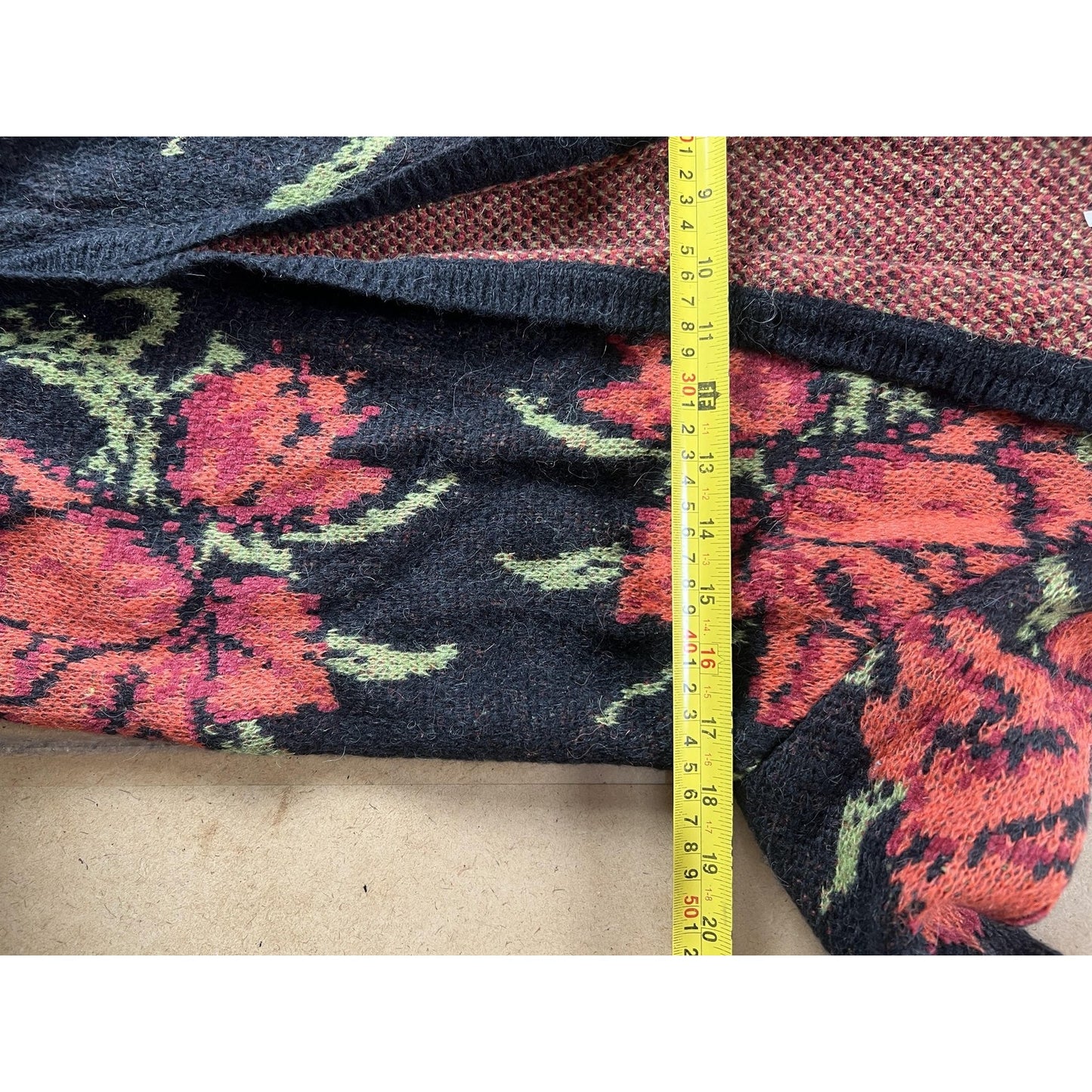 Free People Cardigan Womens S/M Black Open Pockets Oversized Floral Knit Mohair