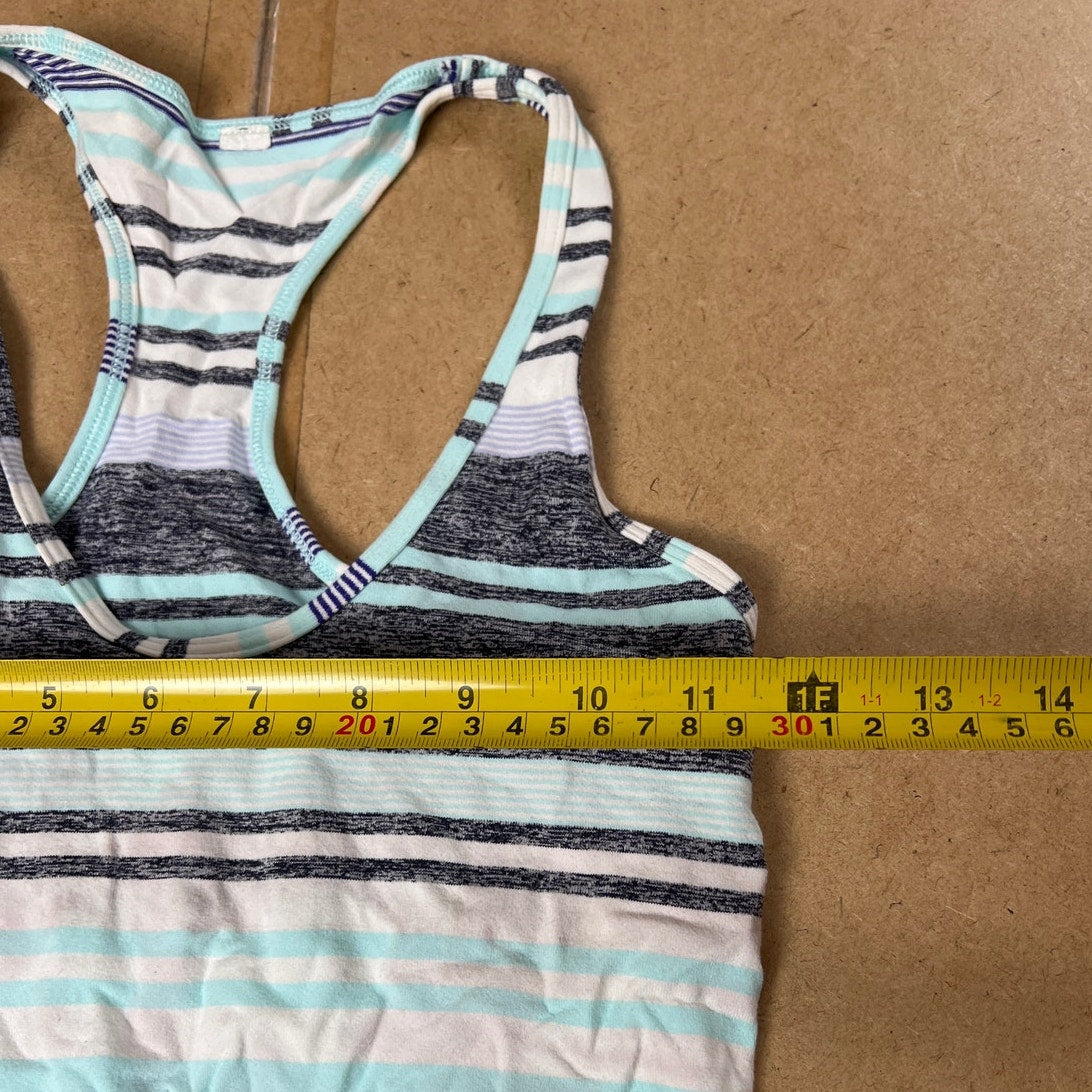 Lululemon Cool Racerback Tank Women’s Size 10 Blue Gray Striped Activewear logo