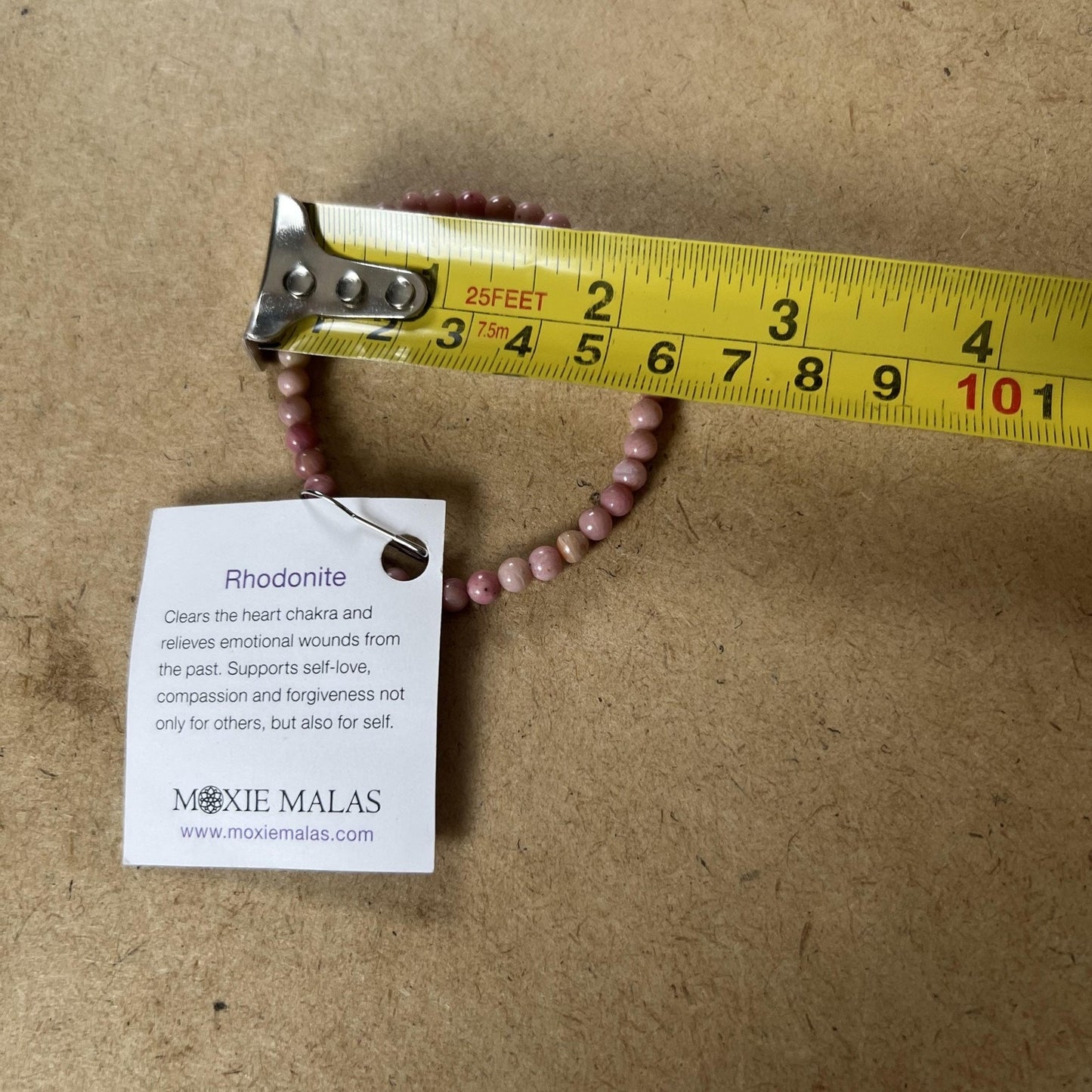 Moxie Malas Rhodonite Pink Gemstone Beaded Stretch Bracelet Womens Healing Yoga