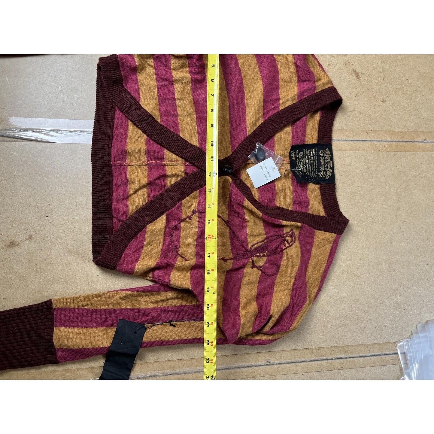 Nick & Mo Cardigan Womens M Multicolor Striped V-Neck Button Embroidered