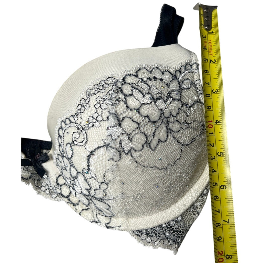 Victoria's Secret Dream Angel Lined Demi Rhinestone White Black Bra Size 32D