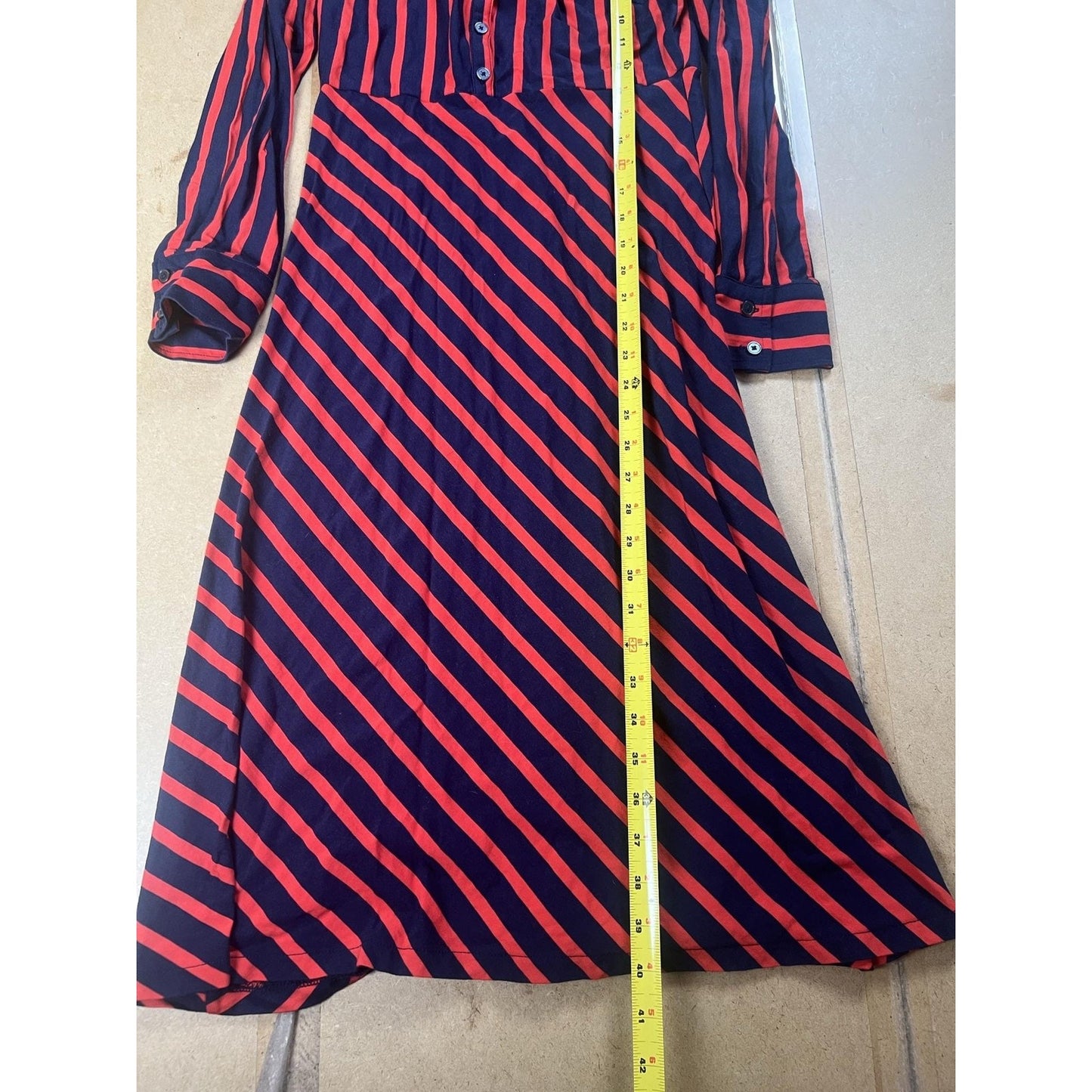 Boden Shirt Dress Womens 4P Blue Red Striped Long Button Collared Modal Cotton