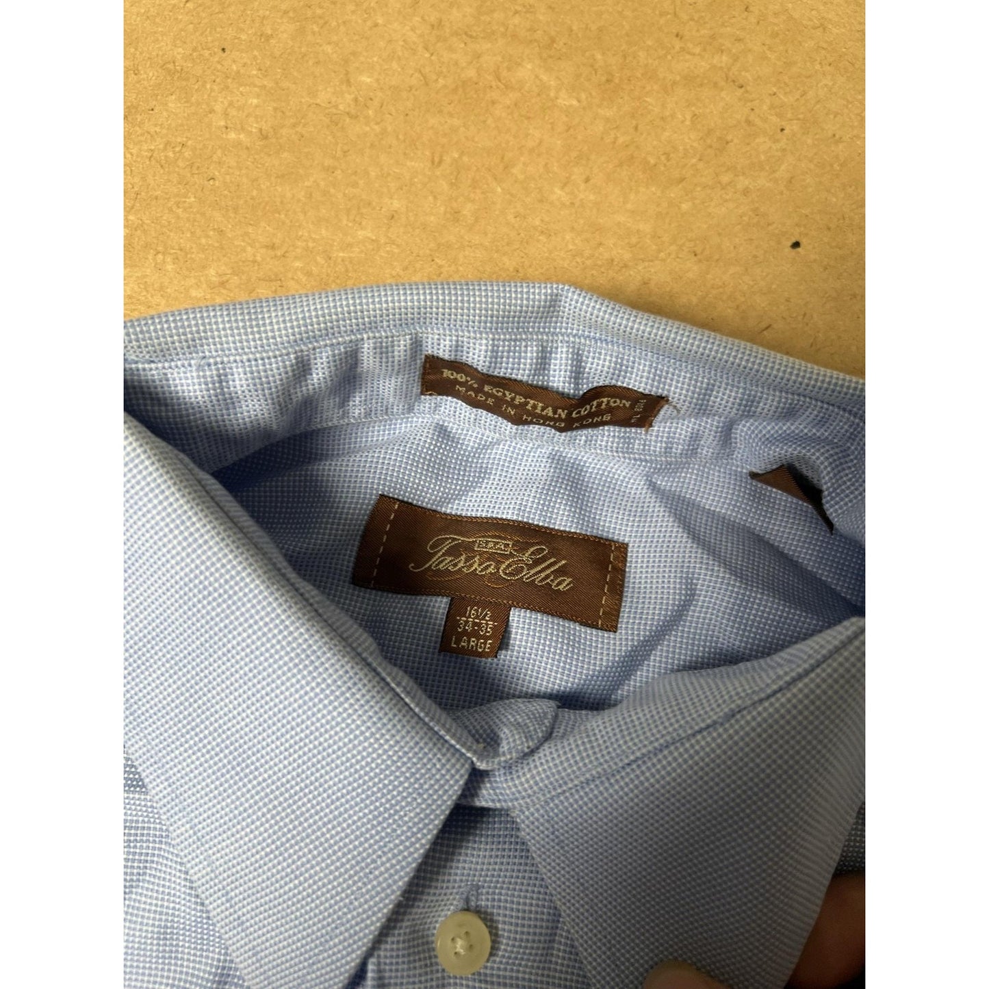 Tasso Elba Shirt Mens L Blue Check Long Sleeve Button Up Cotton Pocket