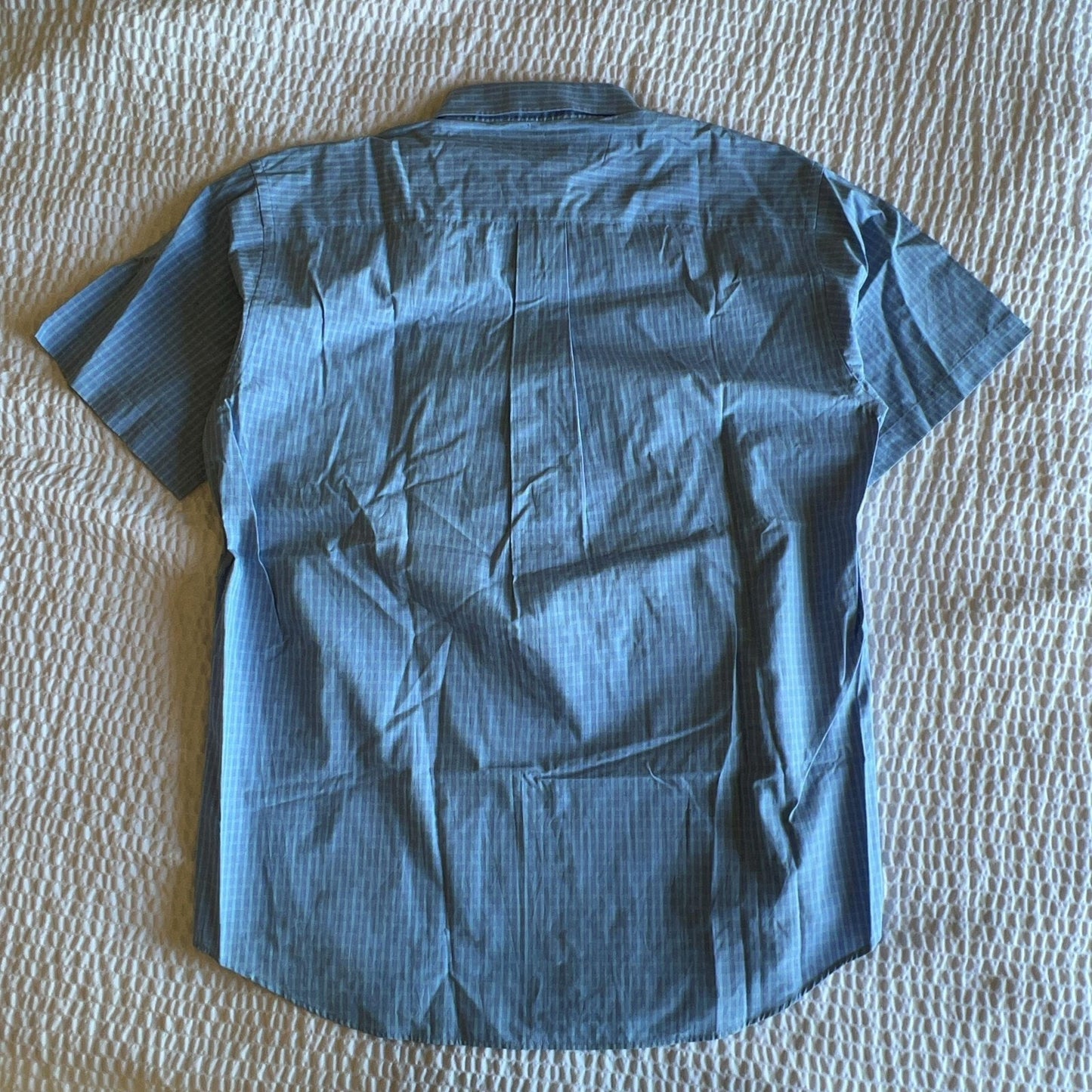 Nautica Shirt Mens 16.5 Blue Check Button-Down Short Sleeve 100% Cotton Large