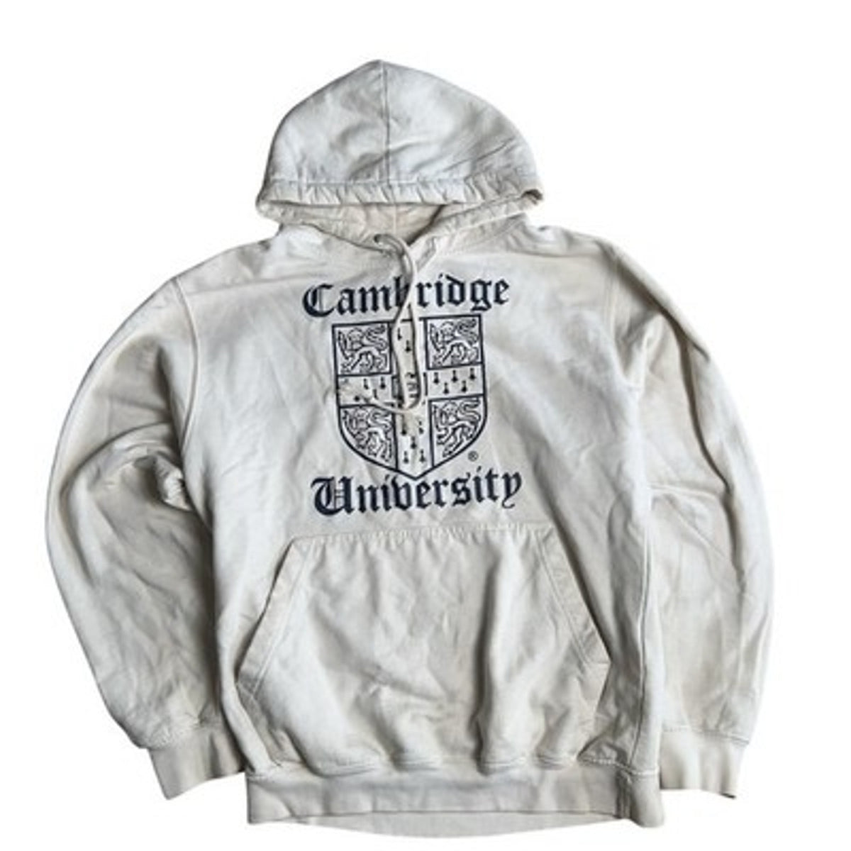 University Of Cambridge Sweater Mens S White Pullover Hooded Pockets Logo