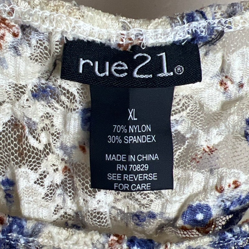 Rue21 Floral Stretchable White Women Top Size XL