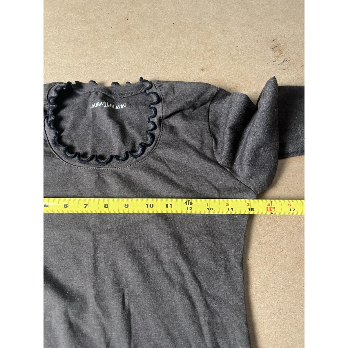 LAURA HLAVAC Dress Womens S Gray Sweater Dress Scoop Neck Bell Sleeve Ruffle