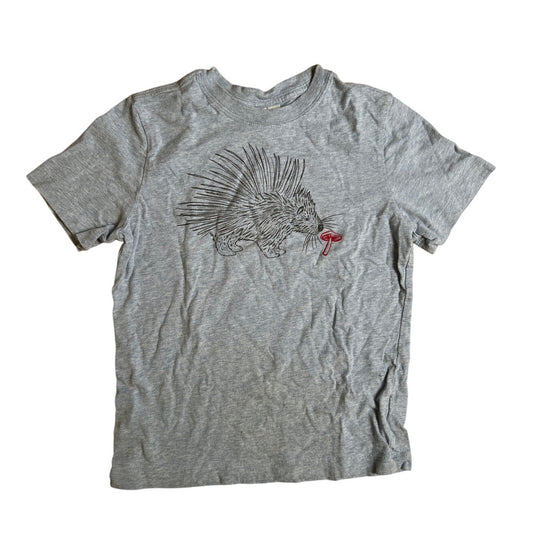 Mini Boden 6-7Y Boys Gray Hedge Hog With Plants T-Shirt