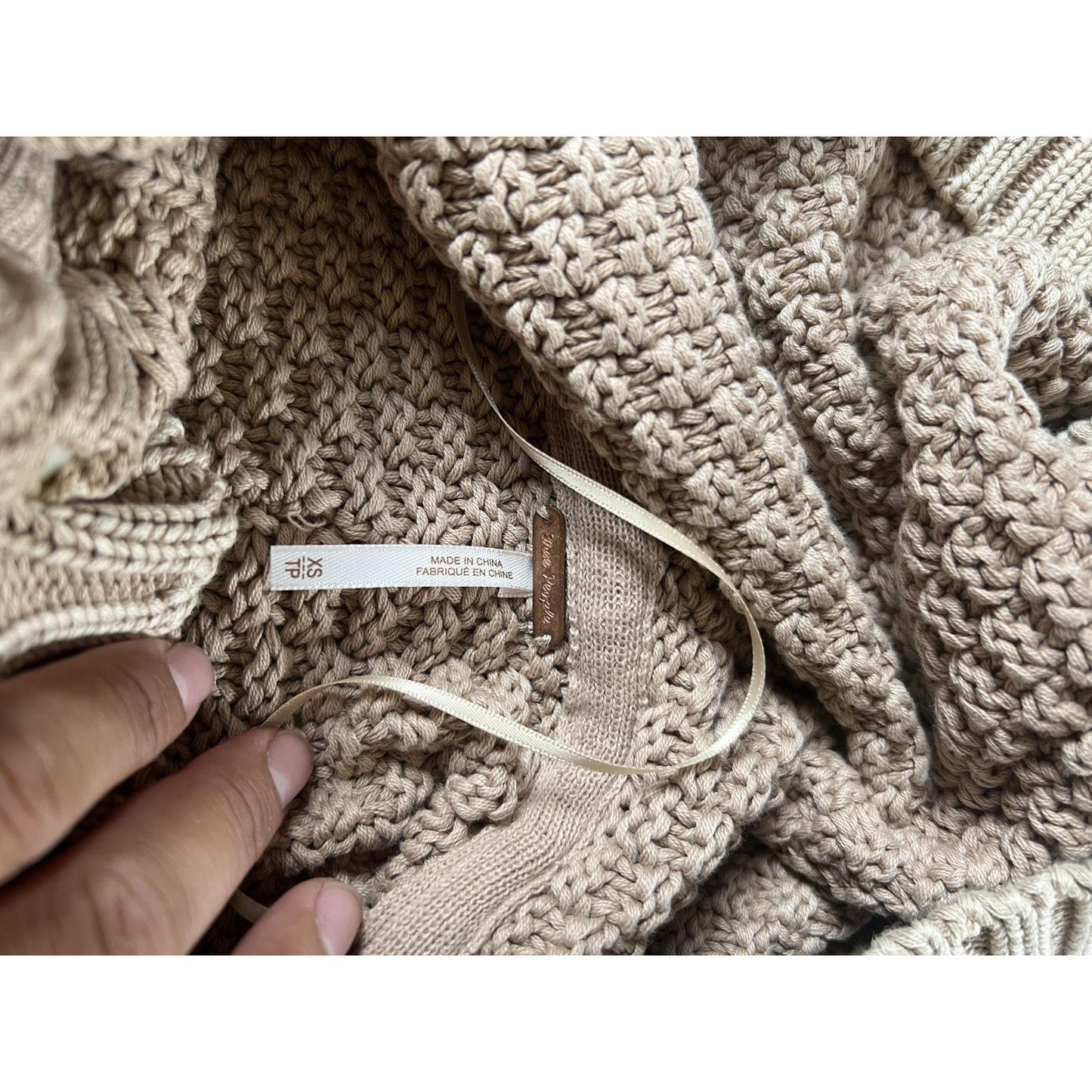 Coatigan Womens XS Beige Hooded Cable Knit Button Cotton Short Casual Pullover
