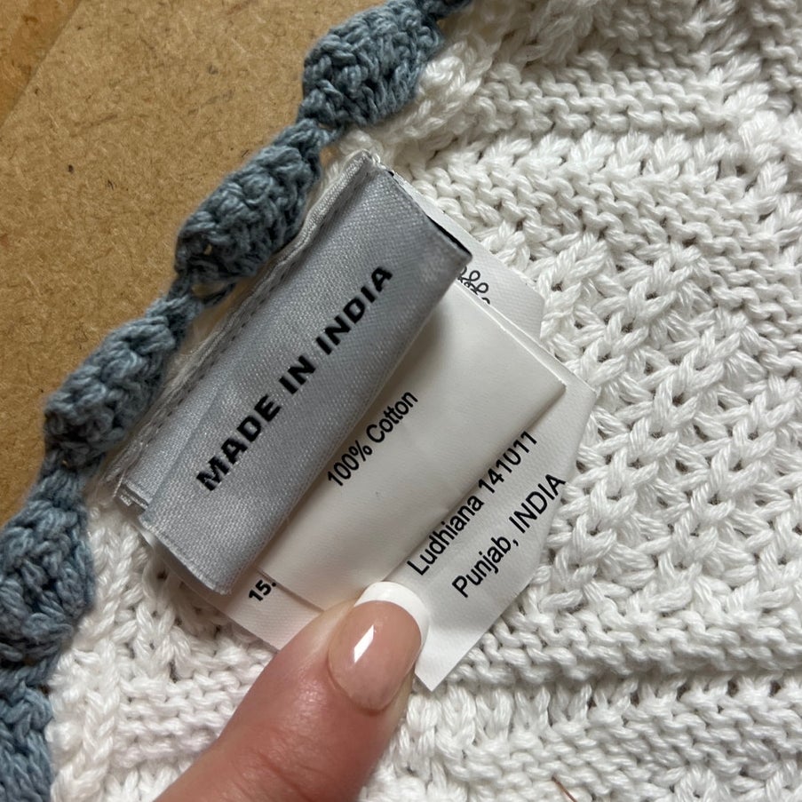 NWT Made In India Toddler White Crochet Blanket