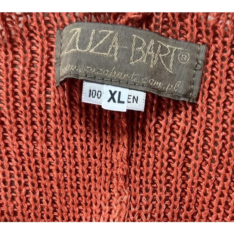 LUZA BART Cardigan Womens XL Orange Linen Open Knit Crochet Lightweight Relaxed