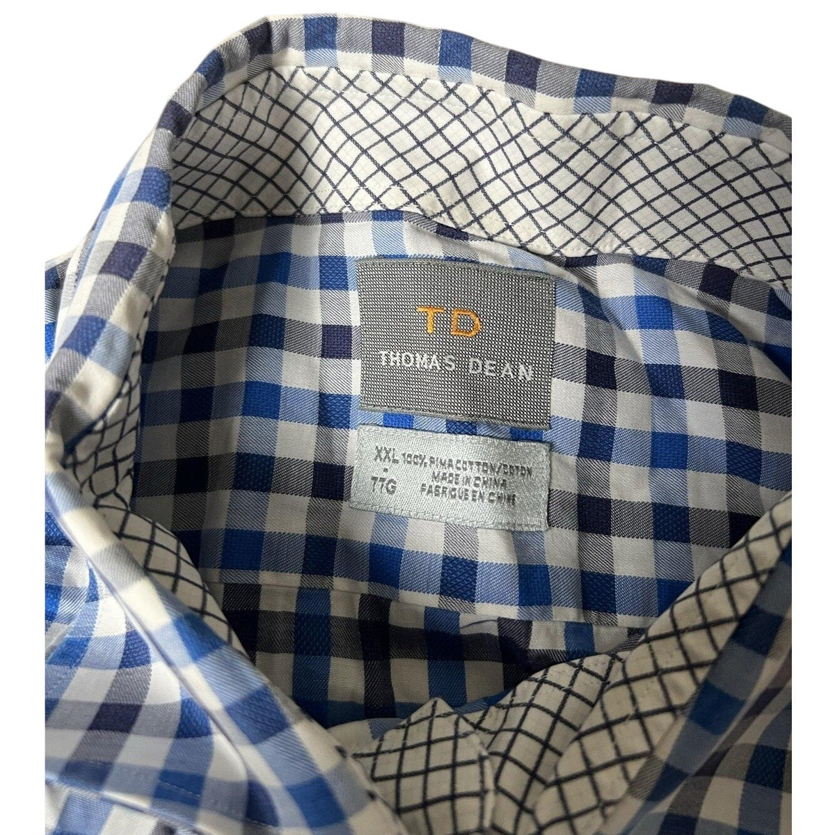 Thomas Dean Shirt Mens 2XL Blue Check Long Sleeve Button Up Collared Casual