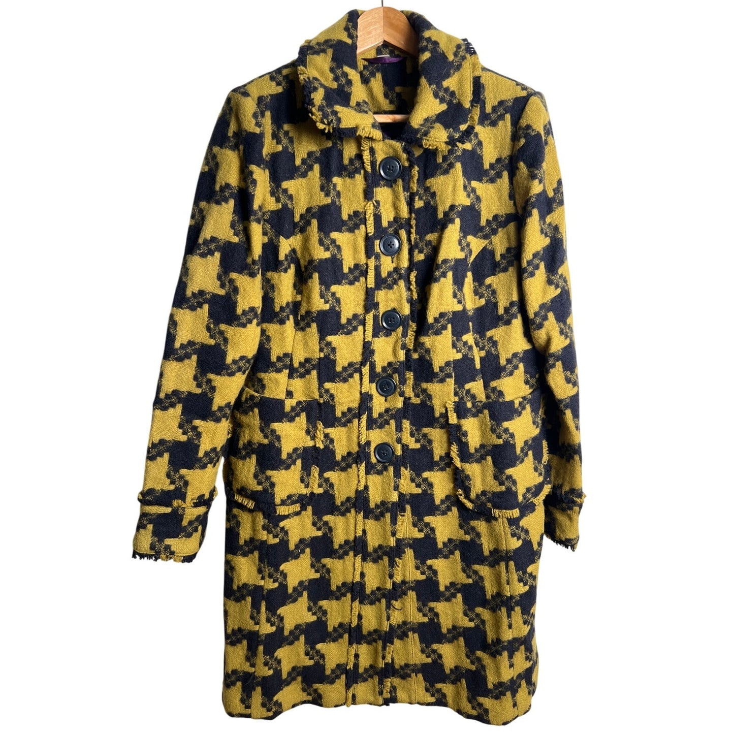 Boden Checked 100% Wool Yellow/black Women's Size 12 Coat