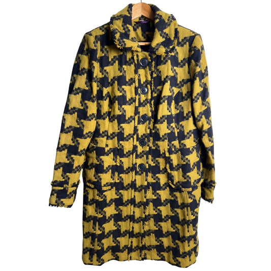 Boden Checked 100% Wool Yellow/black Women's Size 12 Coat