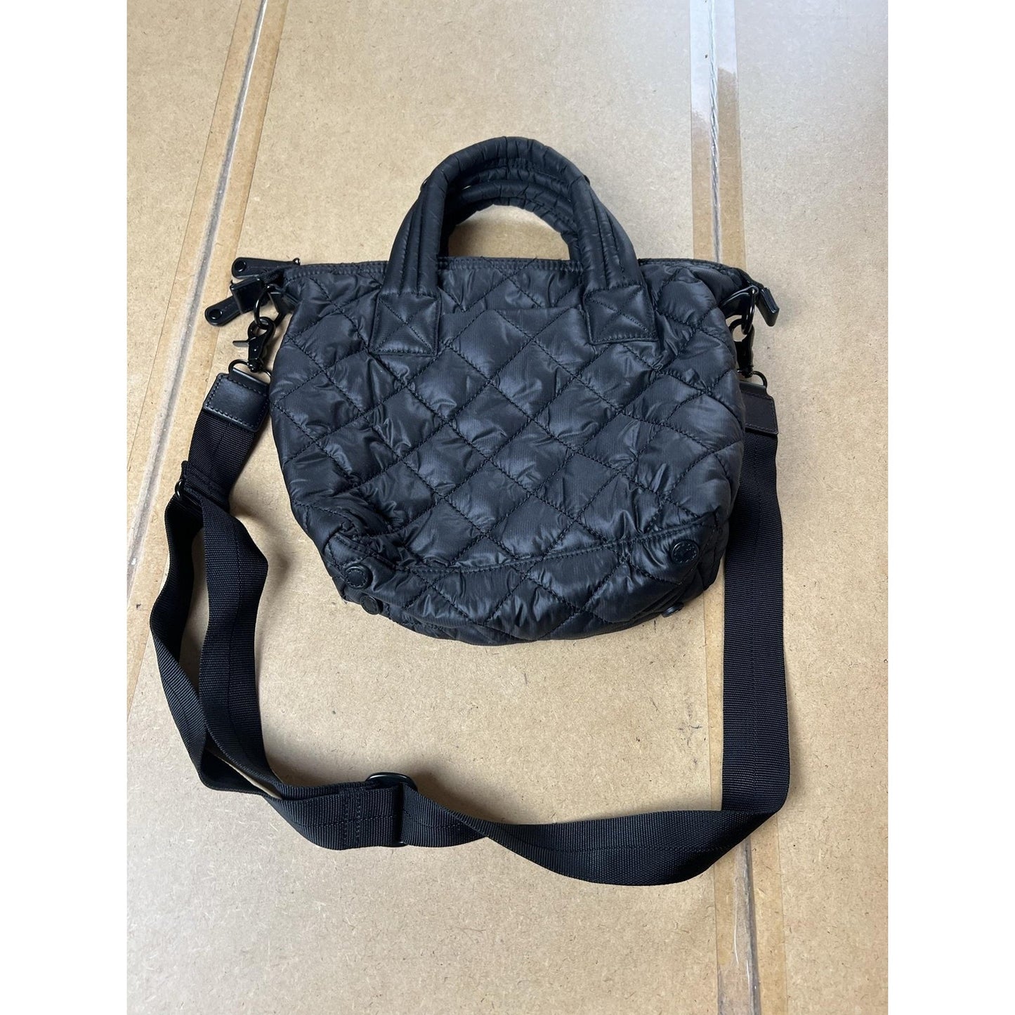 Quince Crossbody Bag Womens Small Black Quilted Nylon Zip Top Purse Handbag