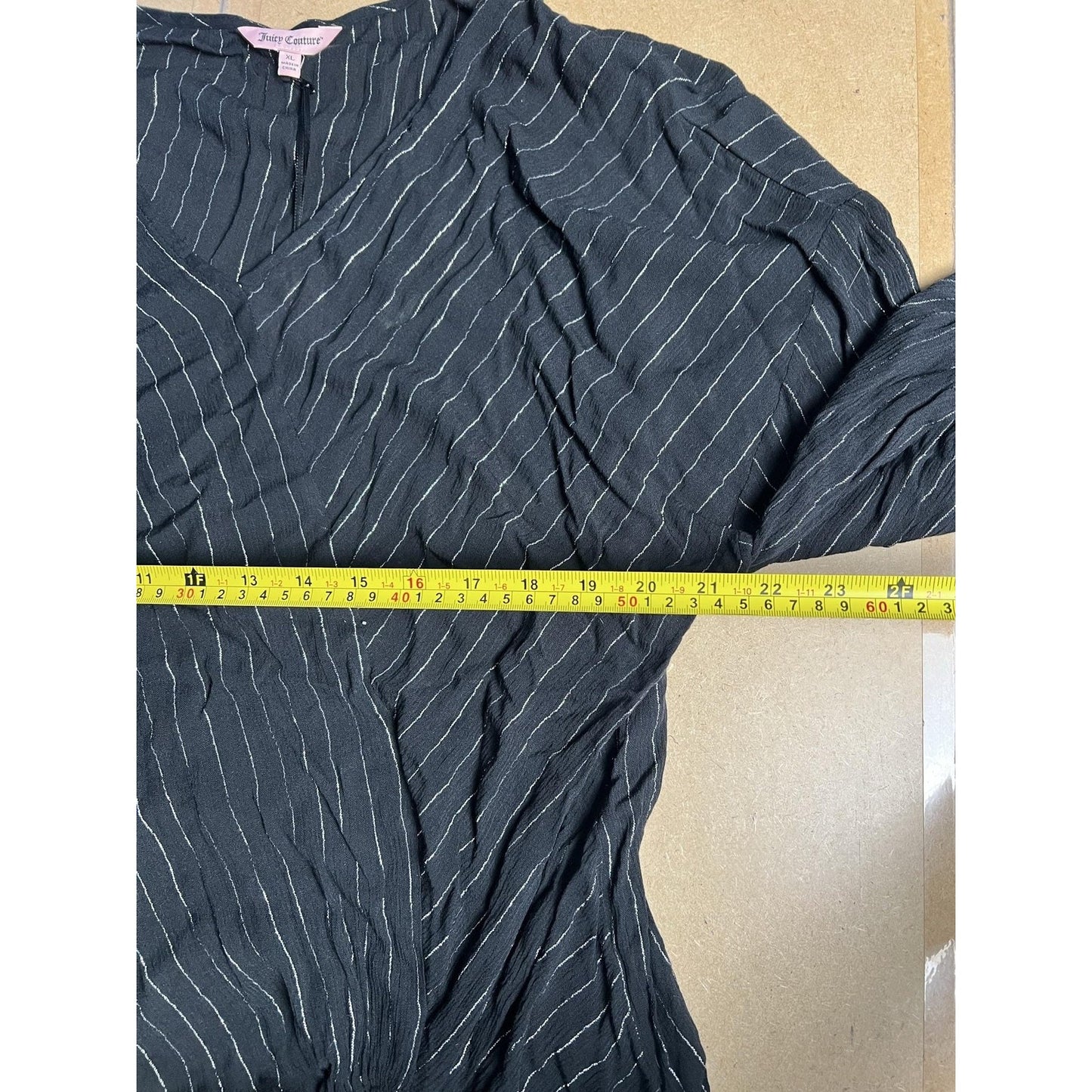 Juicy Couture Top Womens XL Black Striped Flared Sleeve Tie Blouse Casual