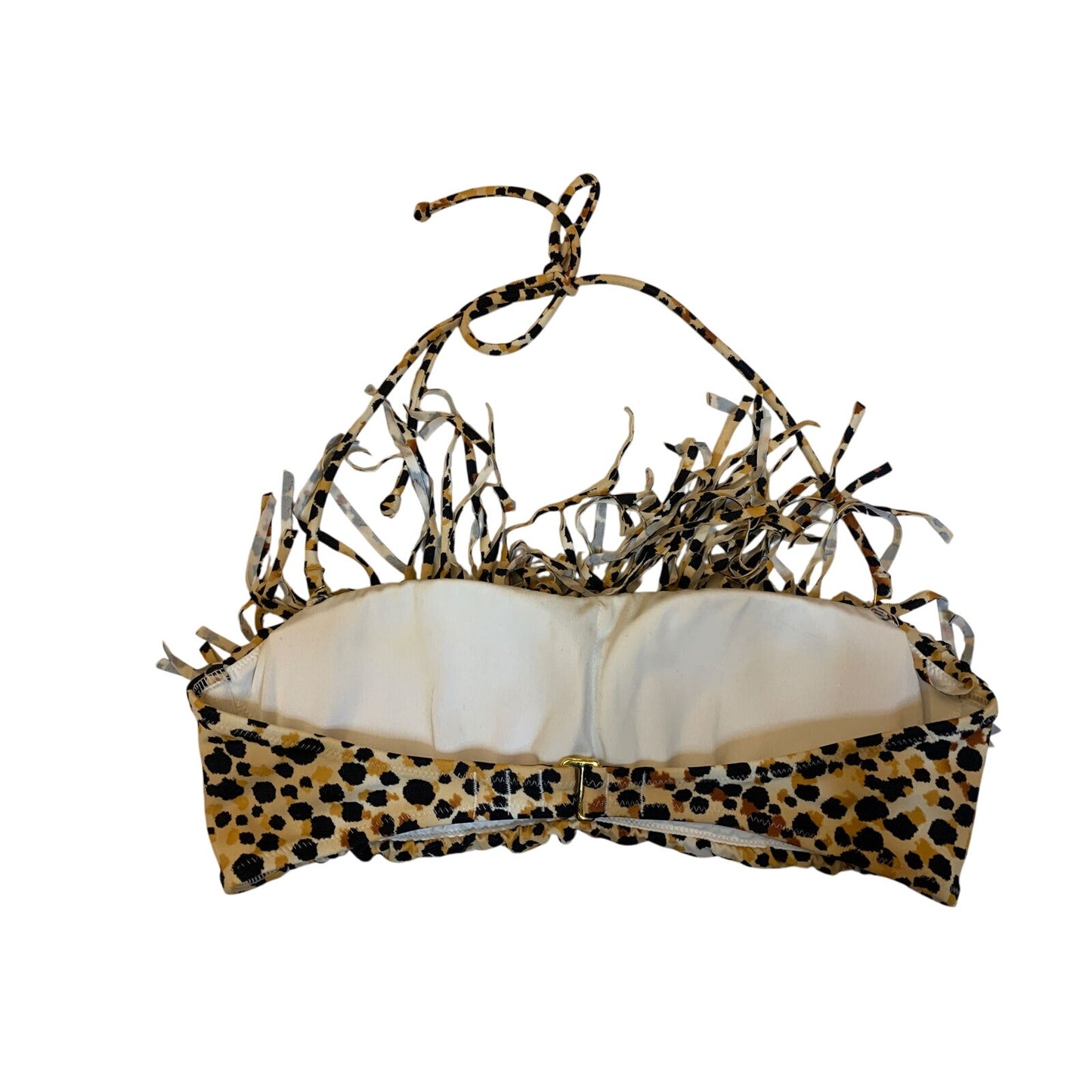 Victoria's Victoria Secret Bikini Top Cheetah Fringe Halter Tie Size Small S EUC