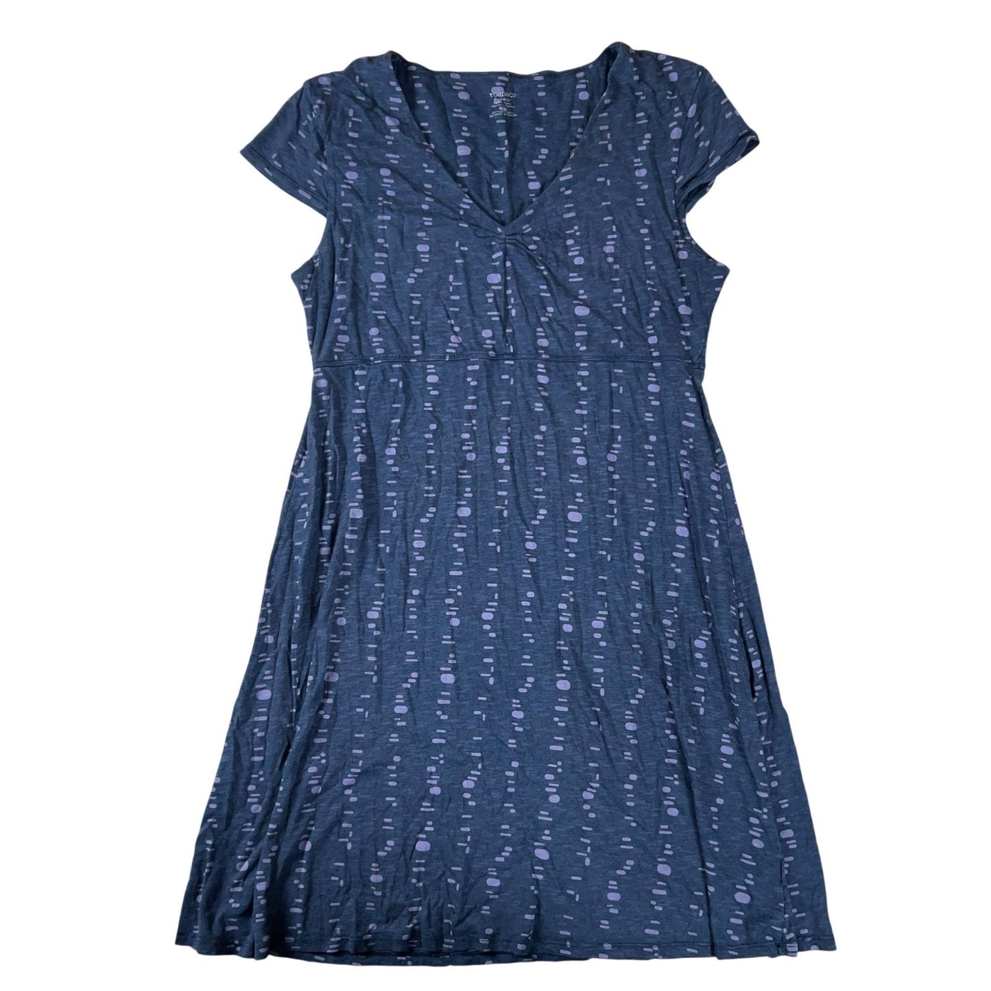 Toad&Co Dress Womens S Blue Polka Dot Midi Fit & Flare V-Neck Empire Waist