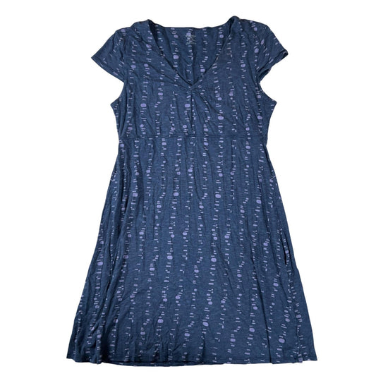 Toad&Co Dress Womens S Blue Polka Dot Midi Fit & Flare V-Neck Empire Waist