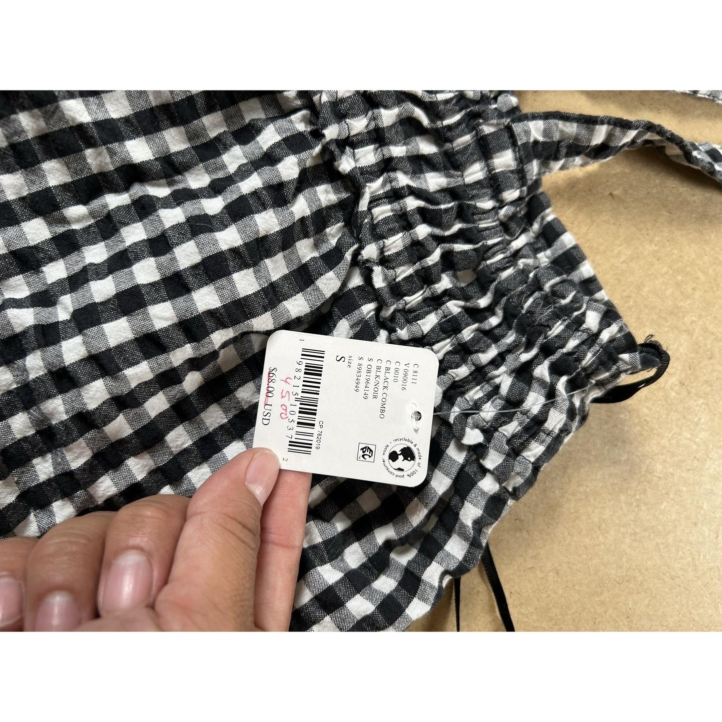 Urban Outfitters Tank Womens S Black Check Camisole Strappy Sleeve Casual