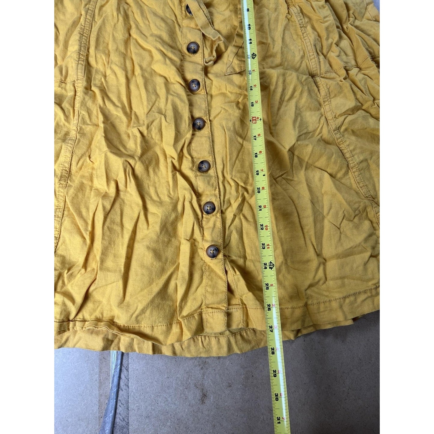 A.n.a Skirt Womens 18 Yellow A-Line Button Pockets Chambray Linen Rayon