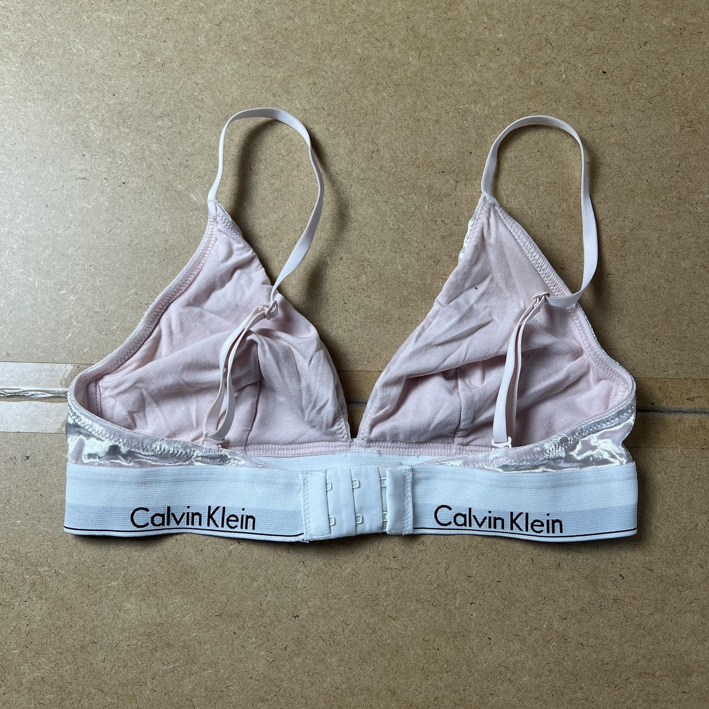 Calvin Klein Bra Womens S Pink Bralette Velvet Wireless Lightly Lined Logo