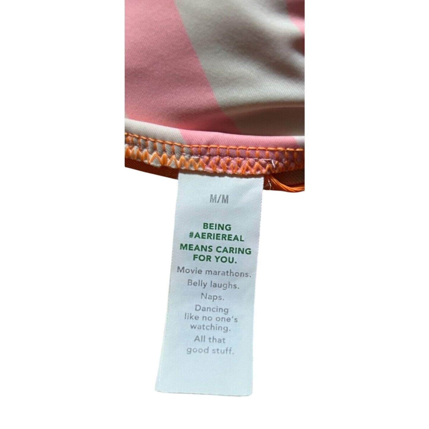 Aerie White Pink Stripped Bikini Swim Top Size M