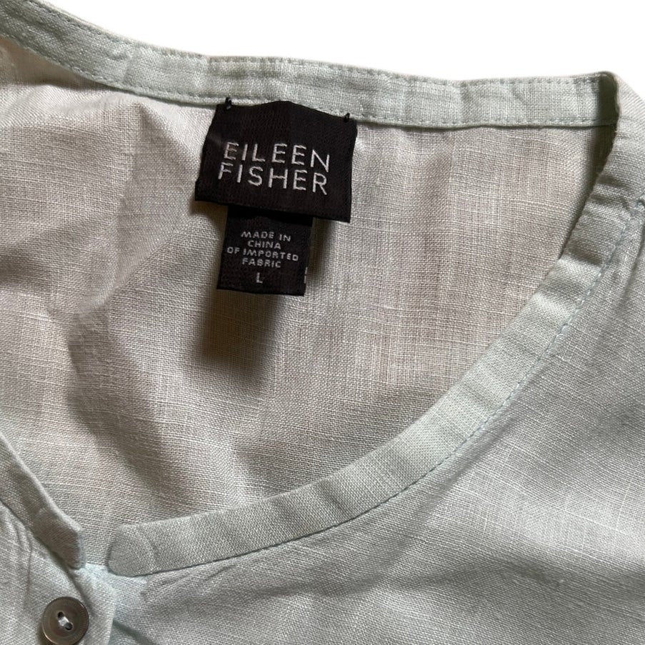 Eileen Fisher Women Blouse Light Teal Size Large 100% Linen