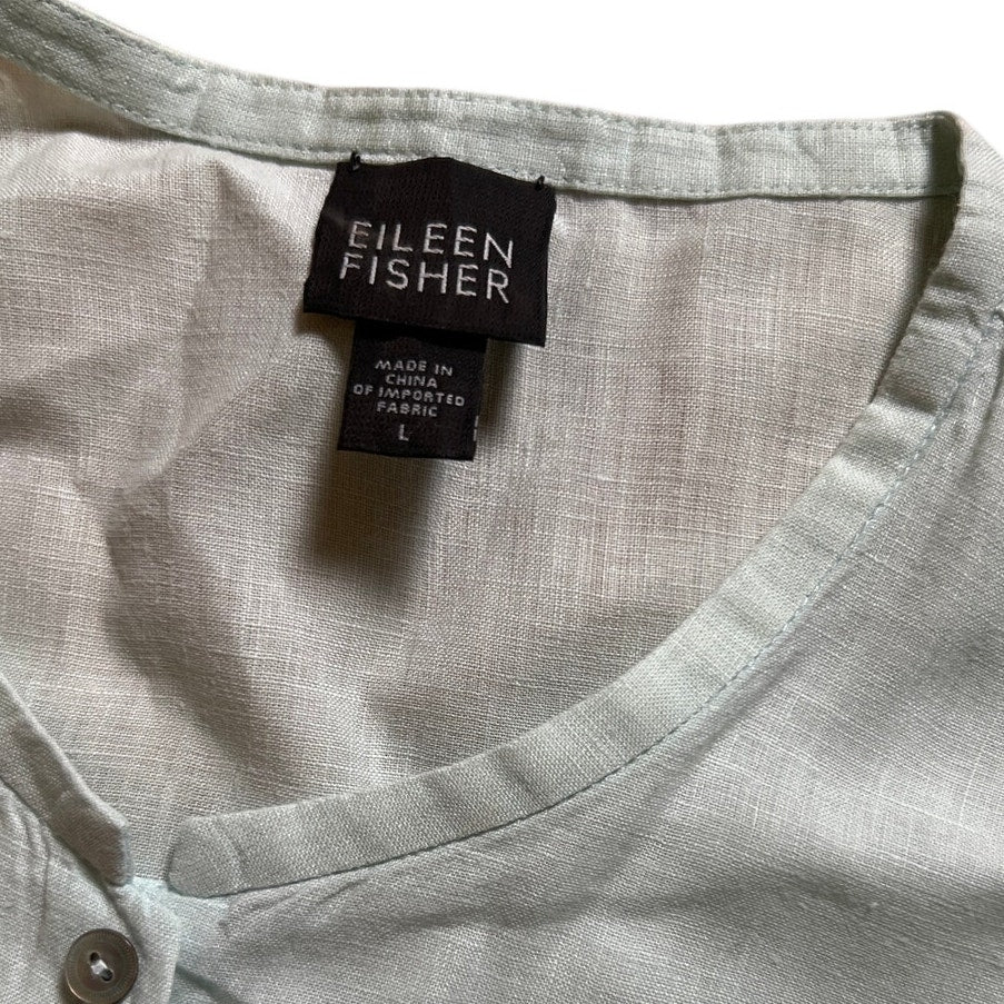 Eileen Fisher Women Blouse Light Teal Size Large 100% Linen