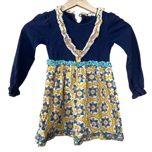 Matilda Jane Girls Sz 4 Country Damsel Dress Navy Yellow Ruffle Floral