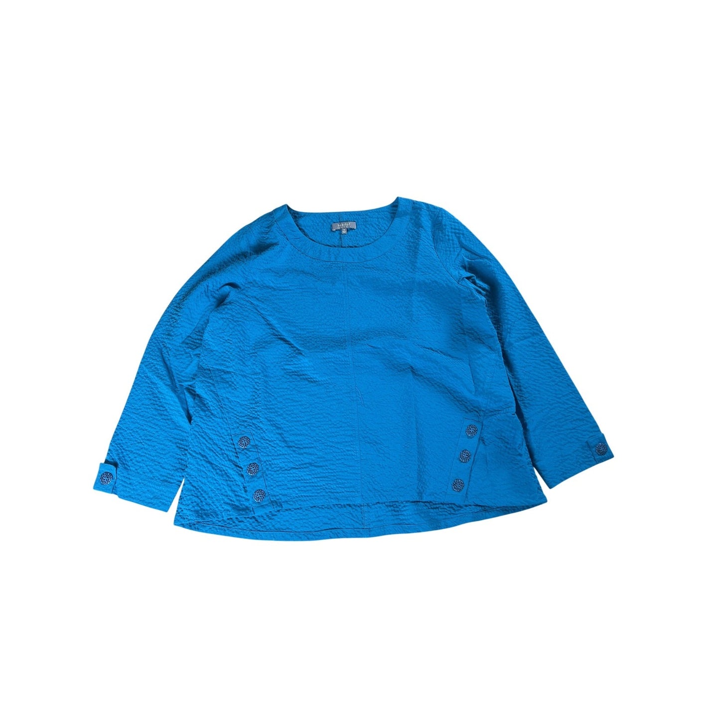 Habitat Tunic Womens M Blue Round Neck Long Sleeve Button Stretch Casual