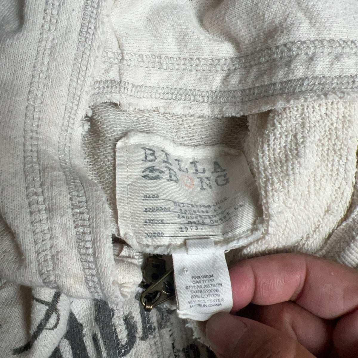 Billabong Sweater Womens M White Full Zip Hooded Raglan Graphic Pockets Casual