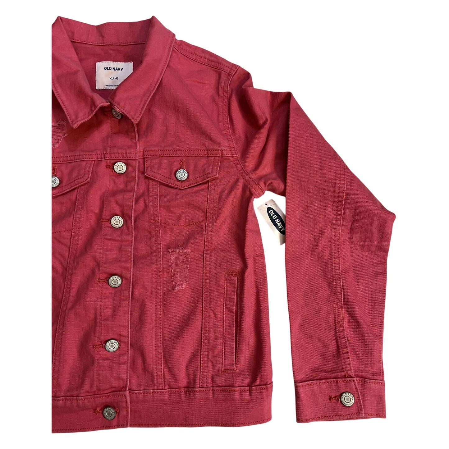 Old Navy Youth Pink Denim Distressed Jacket XL 14 - NWT