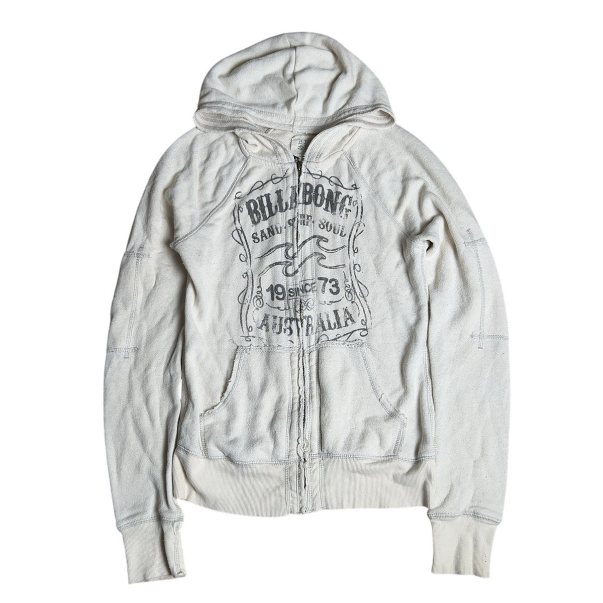 Billabong Sweater Womens M White Full Zip Hooded Raglan Graphic Pockets Casual