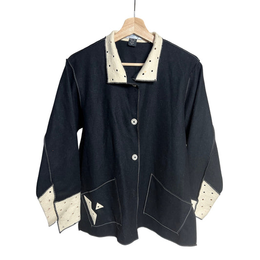 Ellen Hauptli Wool Button Up White & Black Coat *Dimensions In Pictures*