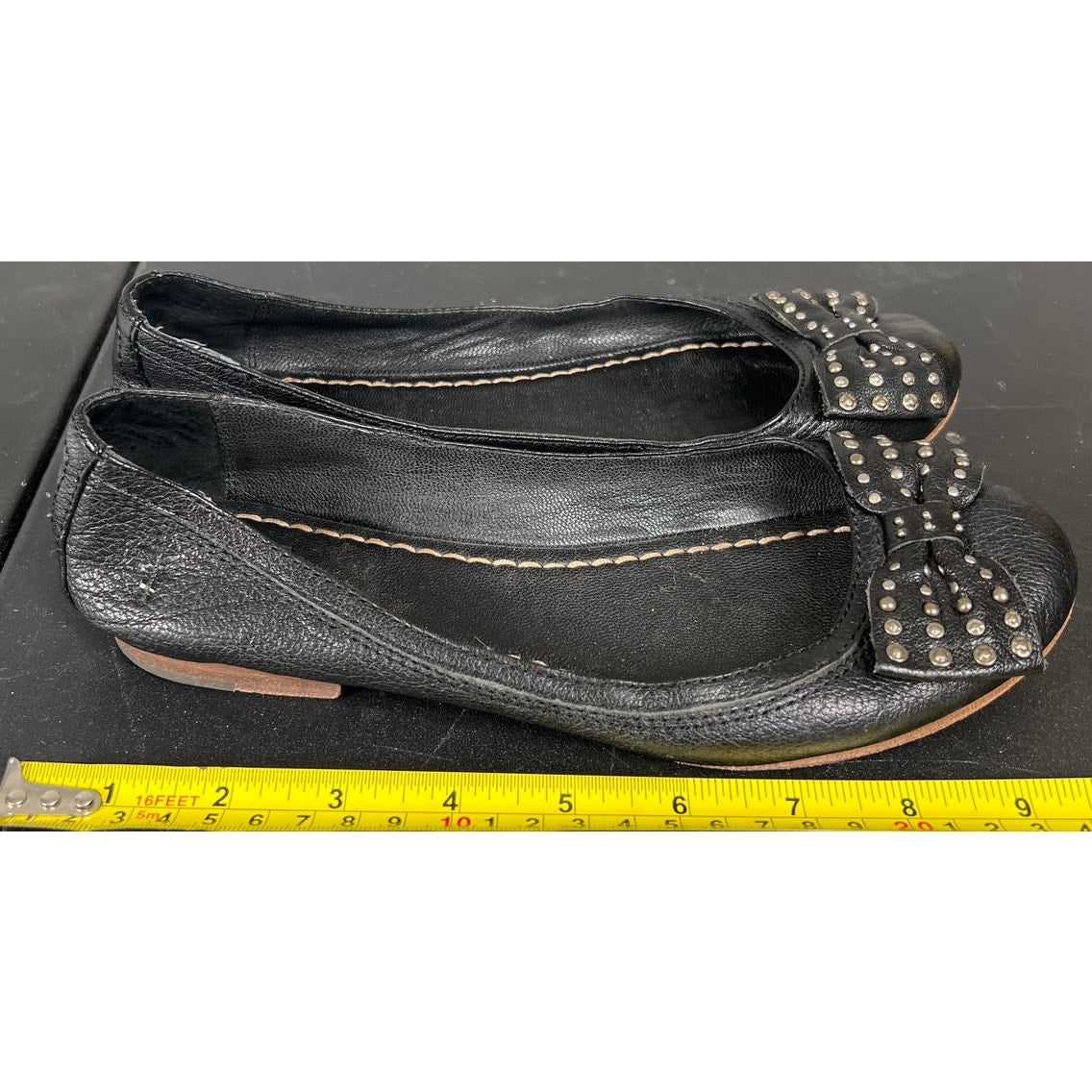 Frye Carson Navy Ballerina Flats Studded Bow *Dimensions In Picture*