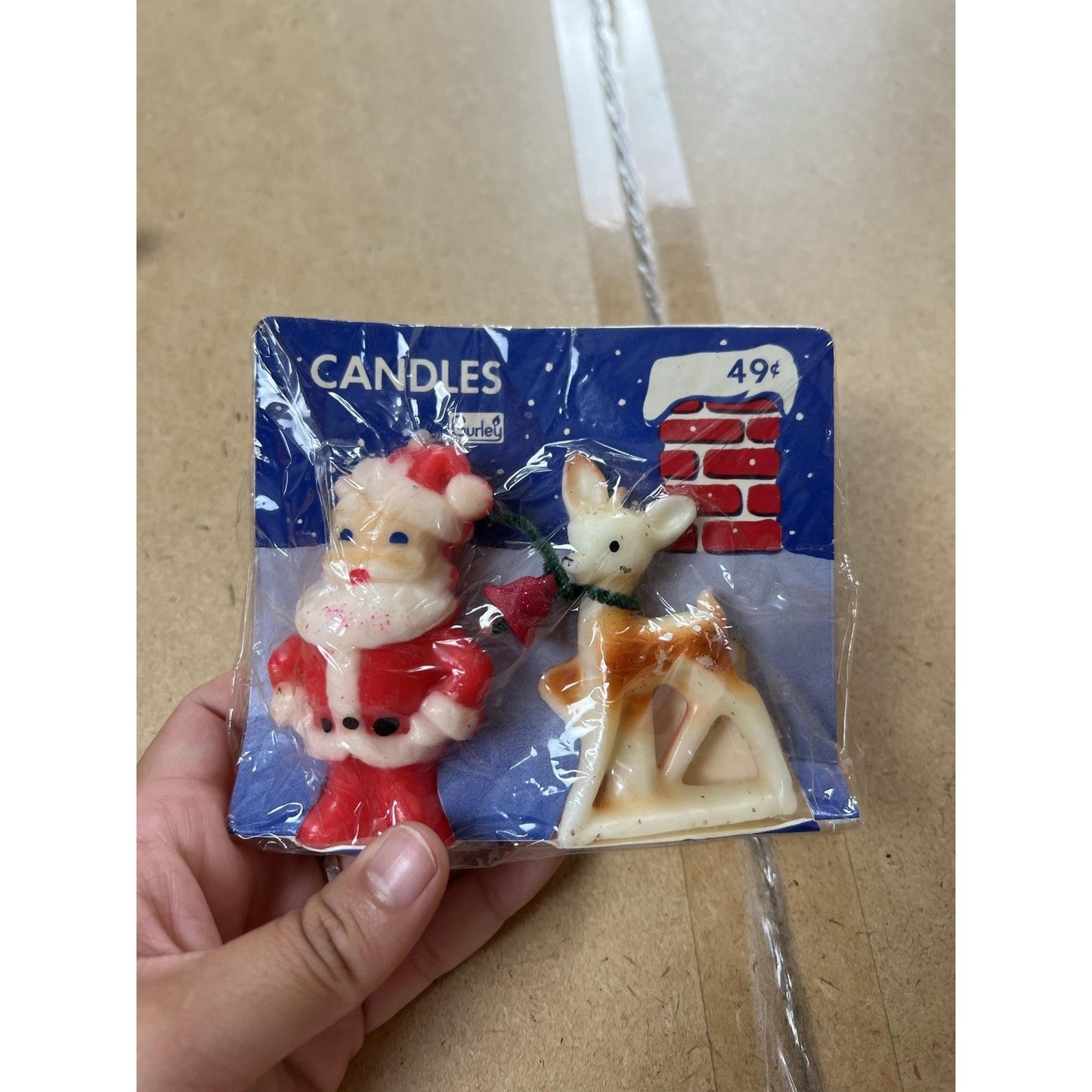 Gurley Candle Ornament Set Santa Reindeer 2pc Dangle Glitter Red White Japan