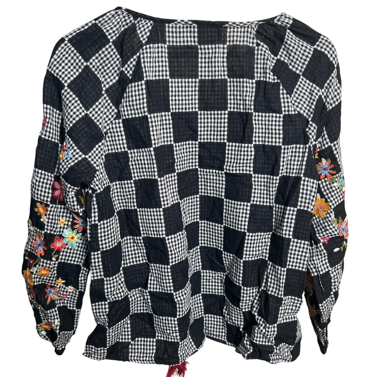 Savannah Jane Small Plaid Embroidered Boho Top