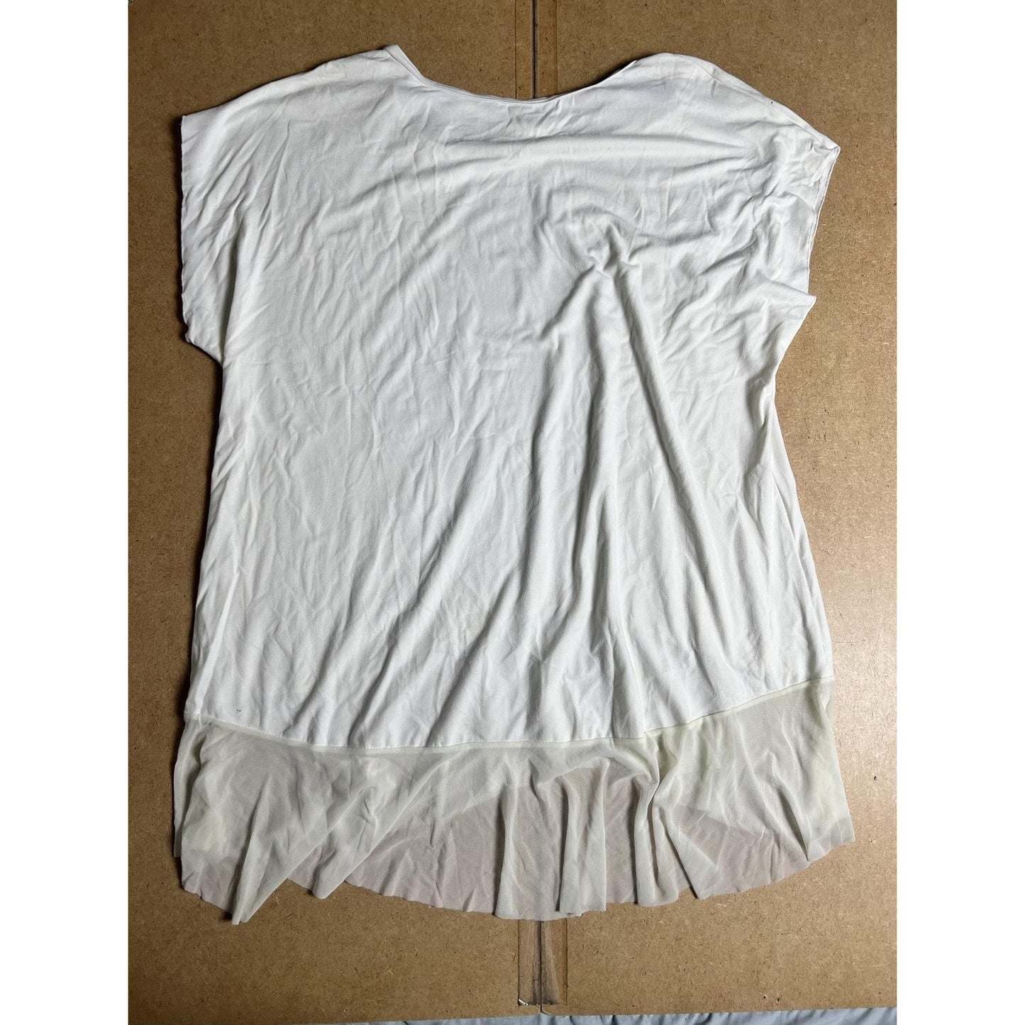Laura Hlavac XL White Tunic Scoop Neck Cap Sleeve Sheer Hem Lightweight Casual