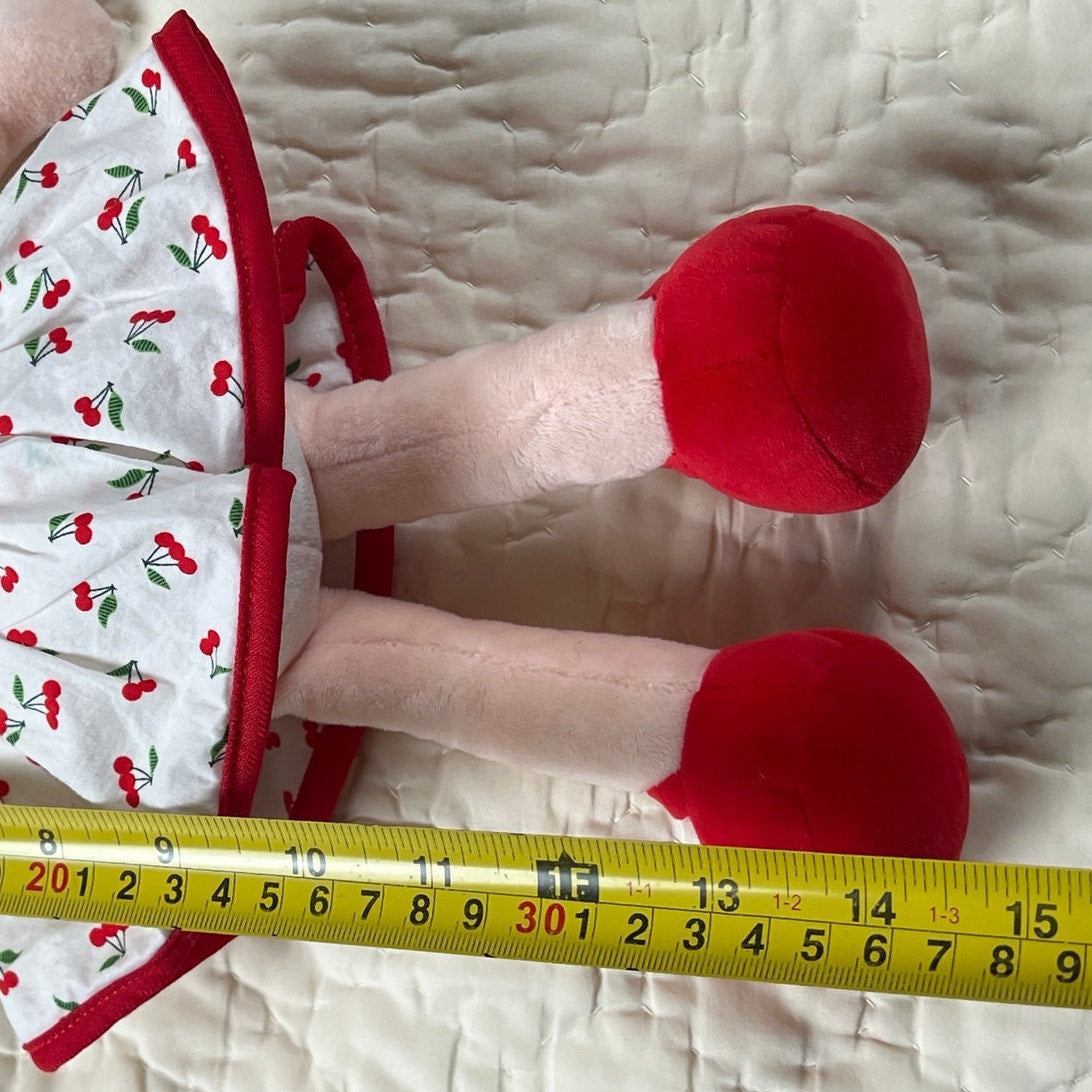 GLOVELEYA DOLL Girl Red &White Cherry Dress 4in Plush , Baby’s First Doll!