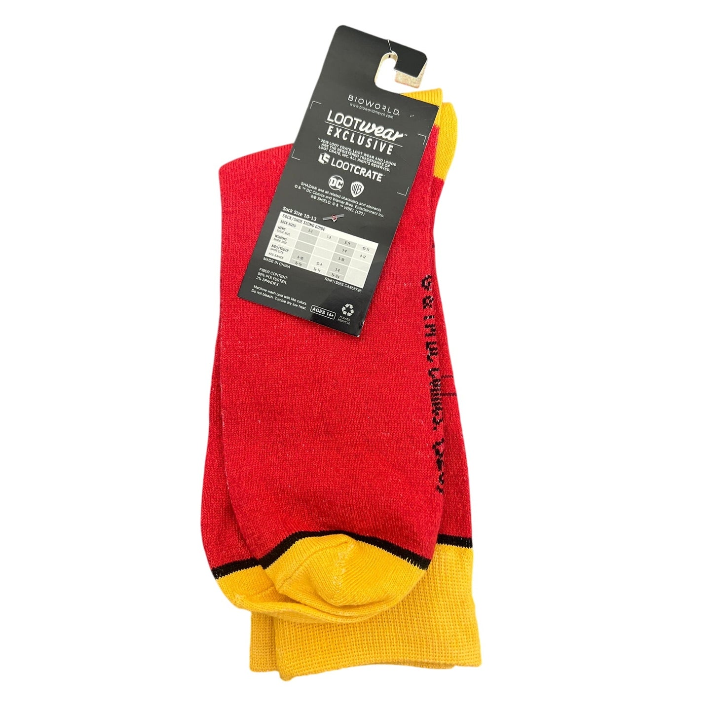 DC Comics Shazam NWT Crew Socks - Loot Crate Exclusive Sizes 8-12