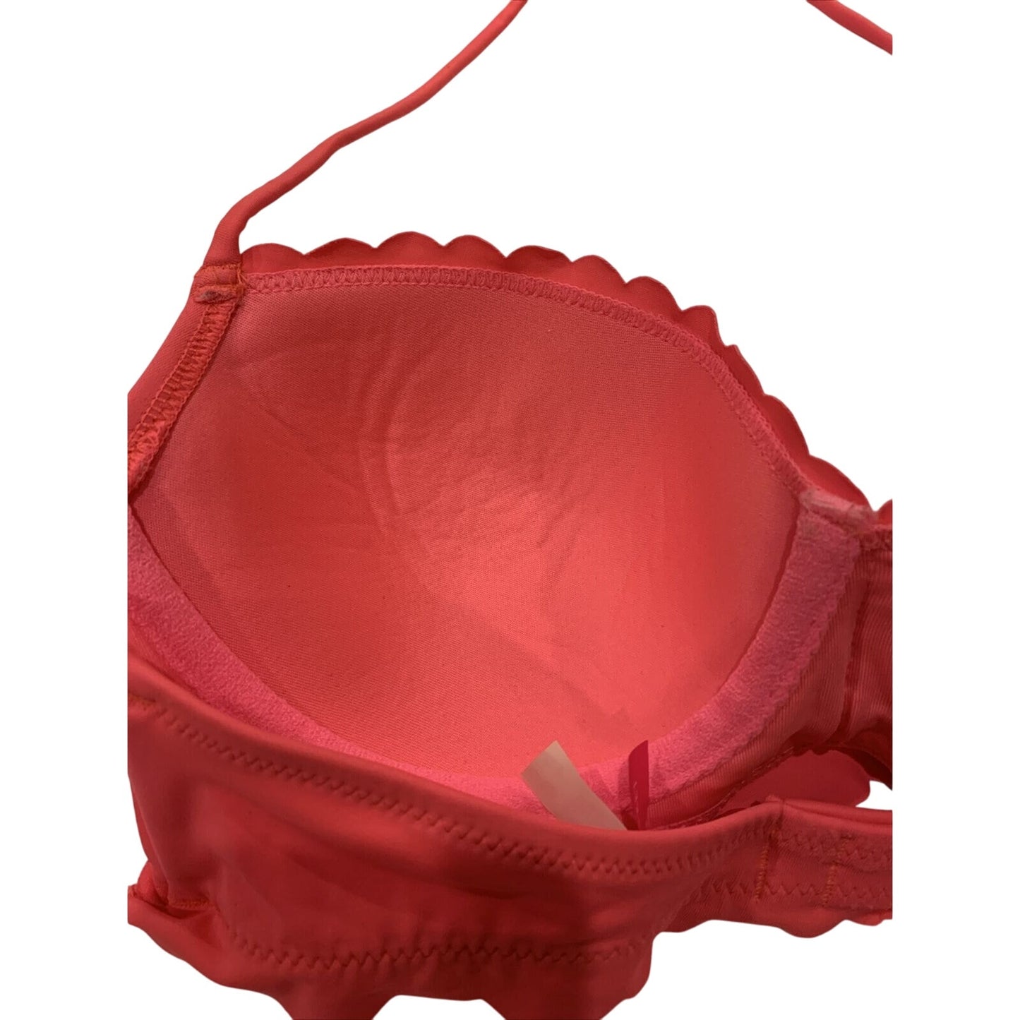 Victoria's Victoria Secret Bikini Top Pink Padded Halter Fringe Size 34B - EUC